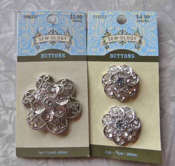 sewing button, Silver Clustered Clear Rhinestone Button (Made in Italy)