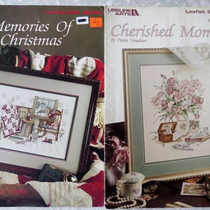 Book Thirty-four Memories of CHRISTMAS 904 Or Thirty-five CHERISHED MOMENTS 933, Leisure Arts Leaflets Cross Stitch by Paula Vaughan 1990