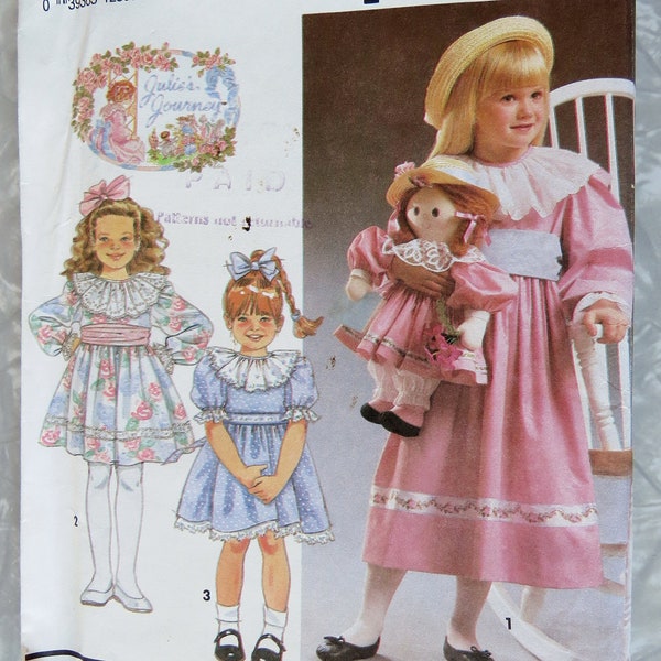 Simplicity 7740 Girls Fancy Easter Dress Lace Collar 2 Lengths & Doll w/ Matching Dress Child's Size AA: 2 3 4 Sewing Pattern UNCUT FF 1992
