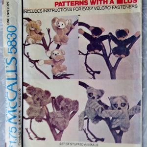 May include: A sewing pattern for a set of stuffed animals. The pattern includes instructions for easy velcro fasteners. The pattern is for a monkey, koala, and raccoon.