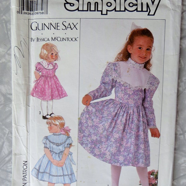 Simplicity Pattern 9438 Toddler's Girls Gunne Sax Dresses 2 Lengths Contrast Yoke Option Easter Size A: 3 4 5 6 Sewing Pattern UNCUT FF 1989
