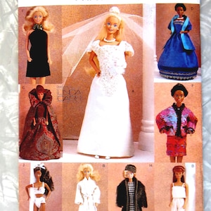 May include: A Vogue Craft pattern featuring multiple Barbie doll designs. The image showcases various outfits, including a wedding dress, a black halter dress, and other stylish ensembles. The pattern number is 9531.