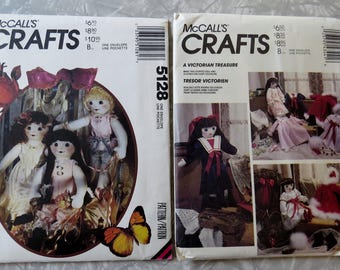 McCall's Crafts Soft Stuffed Victorian Dolls: 5128 677 Ruffles 22" Doll & Lingerie + Shoes OR 4344 627 Doll + Clothes UNCUT Sewing Patterns