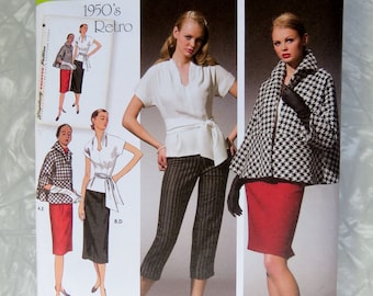 Simplicity 4047 1950s Retro Cropped Pants, Skirt in 2 Lengths, Top, Sash & Lined Jacket Misses Size H5 6 8 10 12 14 UNCUT Ff Sewing Pattern