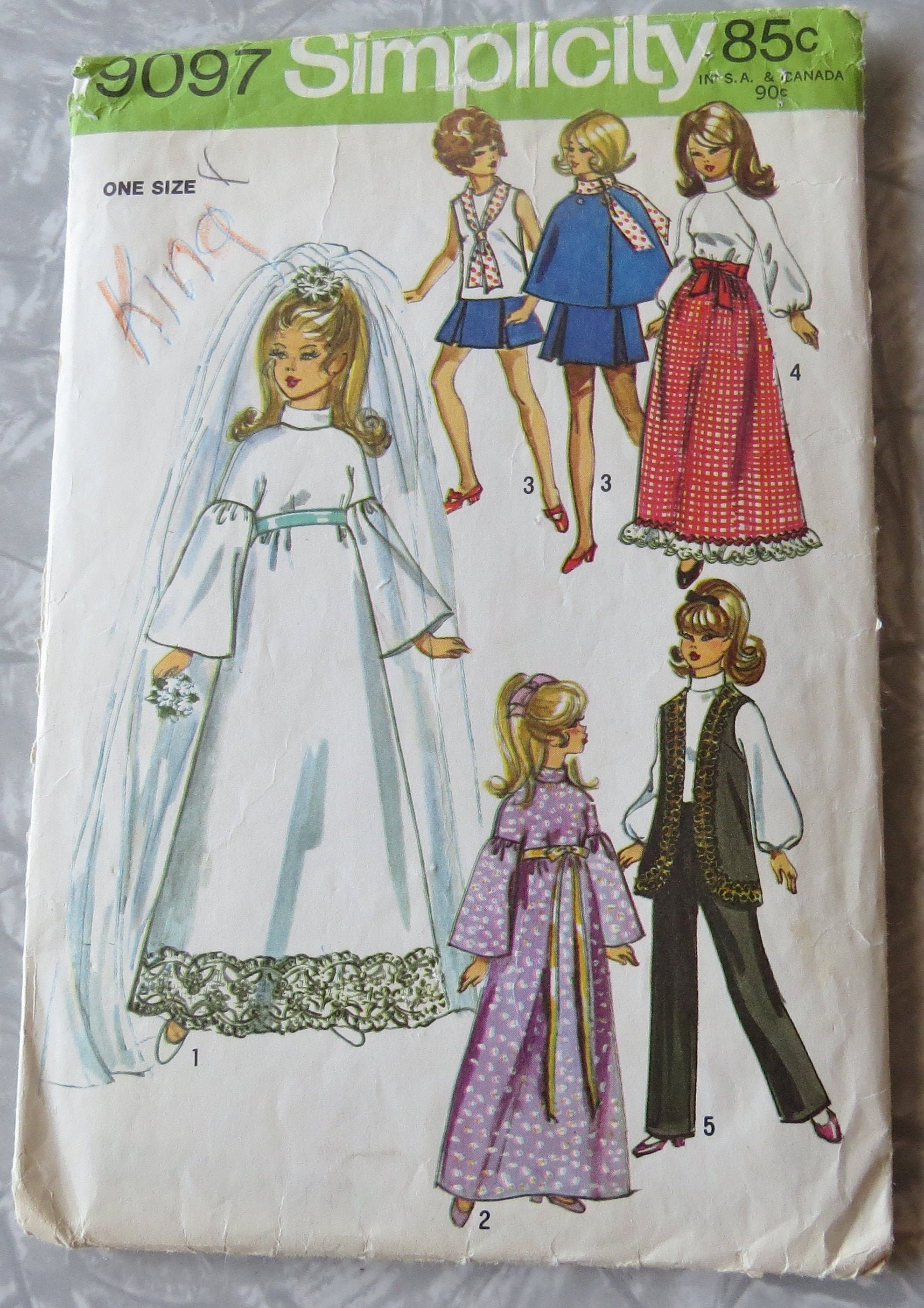 Simplicity 8281 Barbie doll clothes wardrobe vintage 1970/'s sewing pattern