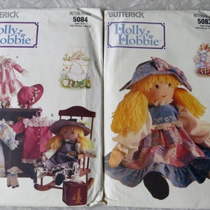 Butterick 5083 16" Holly Hobbie Soft Stuffed Rag Doll & 5084 Clothes - 4 Outfits Transfers Inc. UnCUT FF Vintage 1990s Craft Sewing Patterns