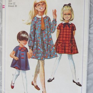 Simplicity 7331 Tent Dresses in 2 Lengths Mini Bloomers & Tie or Jumper, Girls Size 12 B 30" UNCUT or 4 Br 23" P Cut Sewing Pattern 1960s