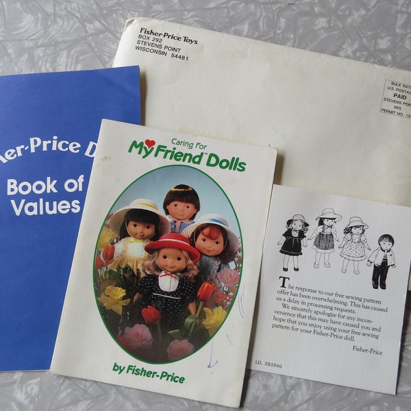 Vintage Fisher Price Caring for My Friend Dolls Booklet and F P Book of Values. 1982.