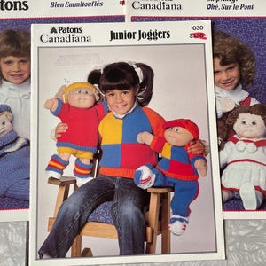 Lot of 3 Patons 1039 Bundle Up, 1038 Ship Ahoy! & Junior Joggers Knit Doll Clothing Pattern Leaflets 16" tall Cabbage Patch Kids Boy Girl