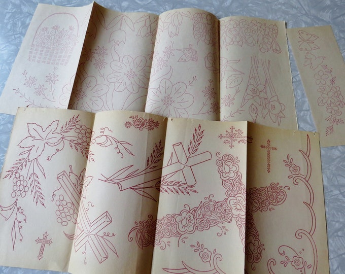 Vintage Iron on Embroidery Transfers 2 Sheets Easter Crosses + Basket ...