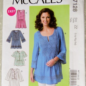 McCalls EASY M7128 Misses Loose-Fitting Pullover Tops & Tunic Size ZZ: Lrg (16-18) XL (20-22) and Xxl ((24-26) UnCut Sewing Pattern 2015