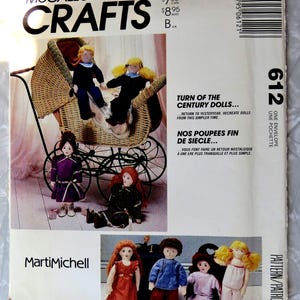McCall's Crafts 612 4049 Turn of the Century 20" Soft Stuffed Girl Boy Dolls 5 Hairstyles + Clothes UNCUT Sewing Pattern Marti Michell 1988