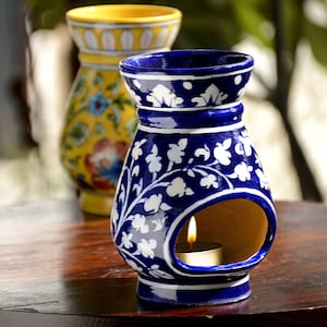 Big Flower Vase, Blue Pottery Vase, Red Blue Green Ceramic Vase
