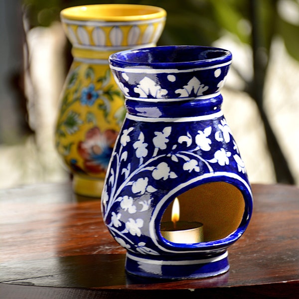 Blue Pottery Blue Floral Diffuser /Oil Burner / Warmer/Aromatherapy candle holder/Aromatherapy diffuser/Essential Oil Burner