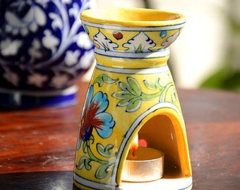 Blue Pottery Floral Handcrafted Diffuser /Oil Burner Warmer/Aromatherapy candle holder/Aromatherapy diffuser/Essential Oil Burner 4 inch