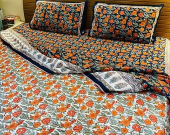 Handgemachter Druck Rot Floral Dohar / Reversible Handmade 100 % Baumwolle 3 Layer AC Tröster / AC Decke Überwürfe/ Floral Dohar