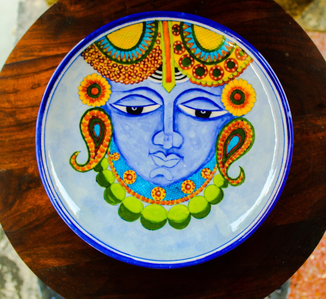 Blue Pottery Handmade Hand Painted Shree Nath Ji Wall Plate, Wall