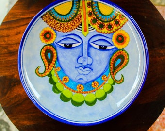 Blue Pottery Handmade hand painted Shree Nath ji Wall Plate, Wall Hanging Plate,Ceramic wall hanging plate, Art work, Plate Size 25 cm