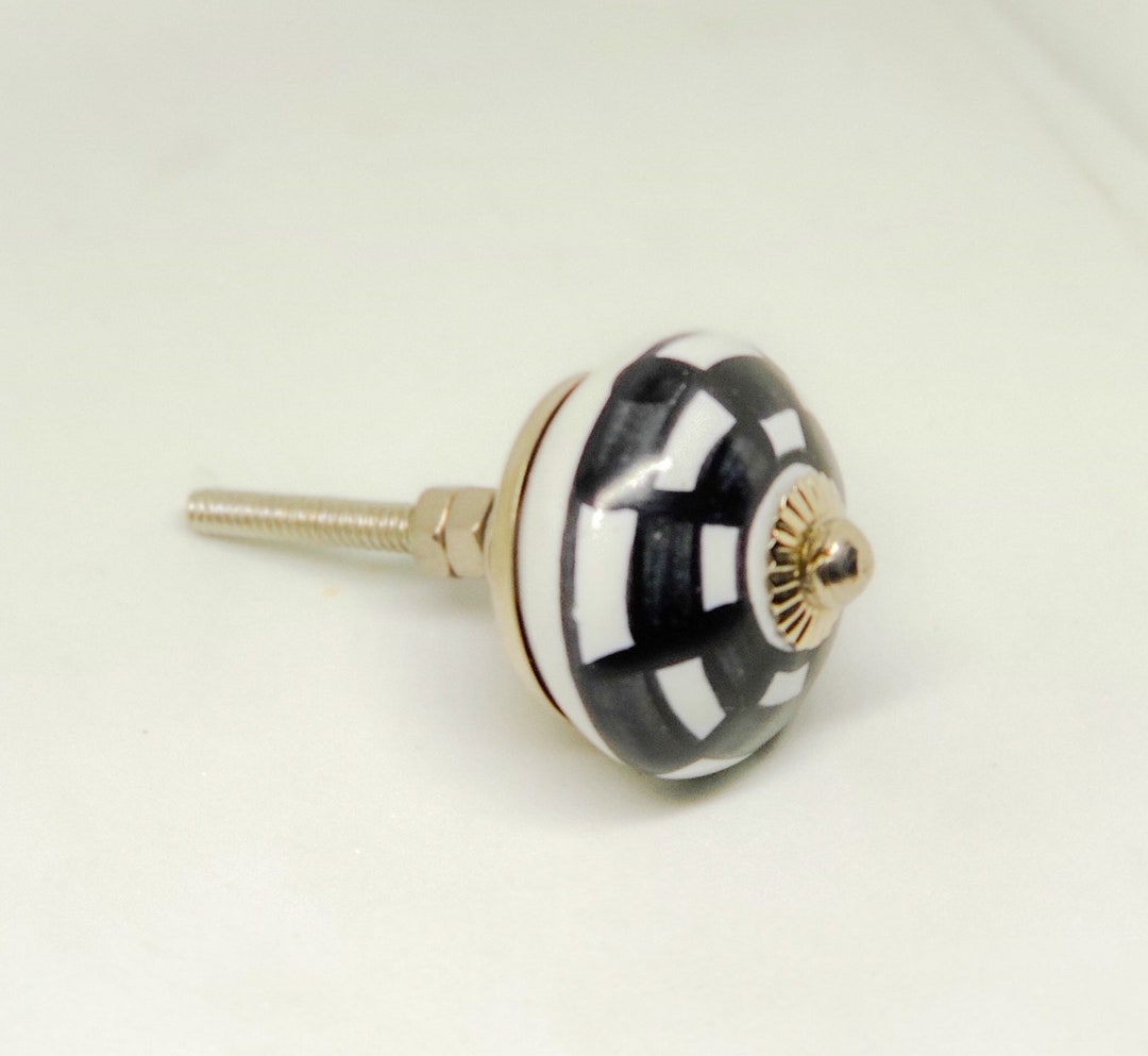 Ceramic Knobs ,black & White Check Design Knob, Handpainted