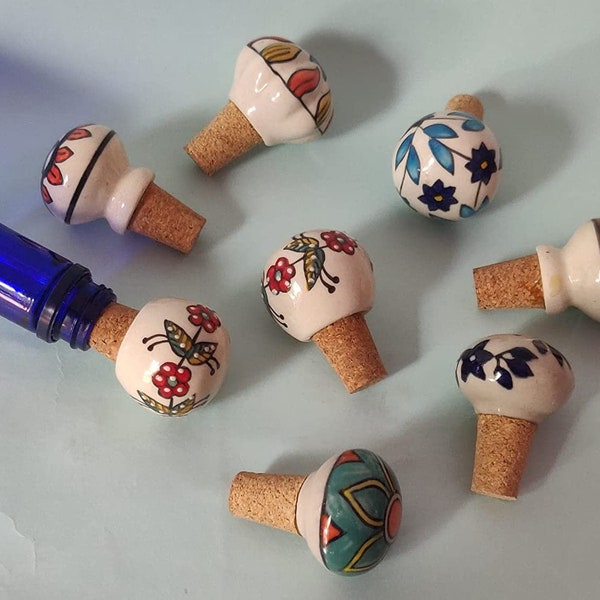 Colorful Ceramic wine bottle stopper assorted, vintage bottle stopper, Bar Décor perfect gift with wine bottle, Handpainted cork stopper