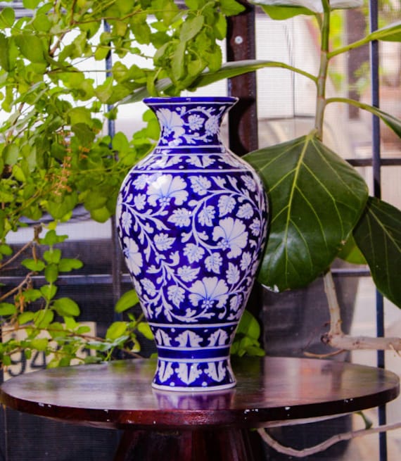 Handmade Blue Pottery Floral Vase/ Flower Pot/ Decorative Vase/ Ceramic Vase/  Floral Vase/ Red Vase/ Blue Vase/ Green Vase 12 Inch -  Canada