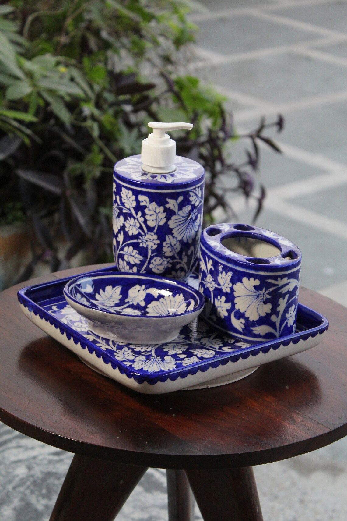 Blue Pottery Handmade Bathroom Accessories Set Liquid - Etsy