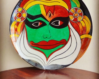 Blue Pottery Handmade hand painted kathakali Wall Plate, Wall Hanging Plate, Ceramic wall hanging plate, Art work, Plate Size 25 cm