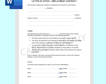 Nanny Contract: Employment Agreement (Digital Download)