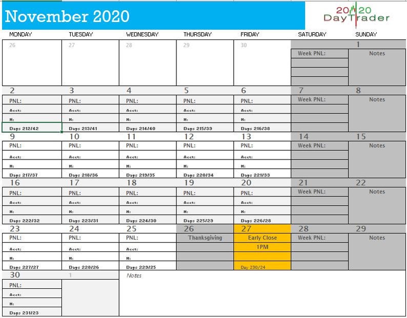 2020 Day Trader Calendar is a unique Stock Market calendar for Etsy