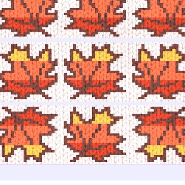 Fair isle leaf knitting pattern, Scandinavian stranded knitting patterns falling leves _ Set of 5 PDF charts