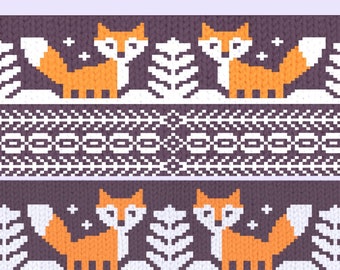 Fair isle fox knitting pattern, Scandinavian stranded knit cute animals woodland _ Set of 5 PDF charts