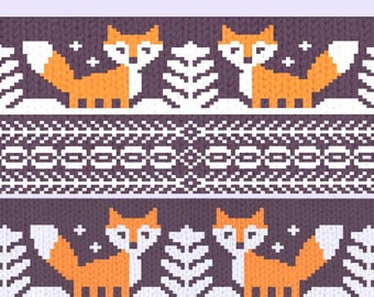 Fair isle Fuchs Strickmuster, Skandinavische Strickanleitung, süße Tiere Waldtiere _ Set mit 5 PDF-Charts