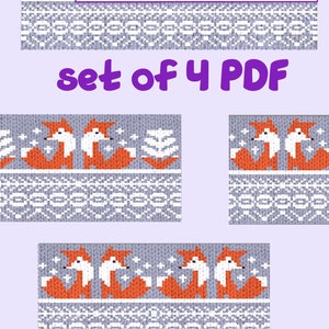 Adorable renard à tricoter jacquard, animaux des bois scandinaves en tricot, lot de 4 grilles