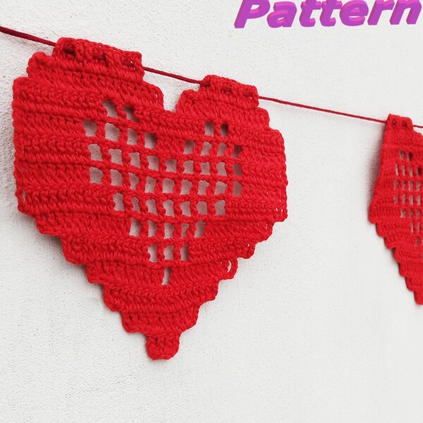 Heart garland crochet pattern, Valentines day crochet pattern for beginners _ Pdf detailed tutorial