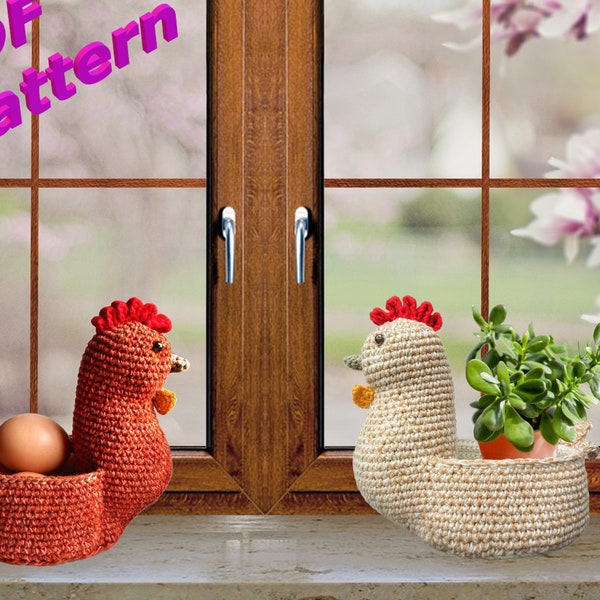 Easy Easter crochet hen basket pattern, Easter amigurumi crochet egg basket_holder_chicken pattern_PDF Written Instruction