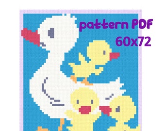 Corner to corner crochet baby blanket duck pattern for kids _ Blocks 60 x 72_ c2c, mini c2c, sc, hdc