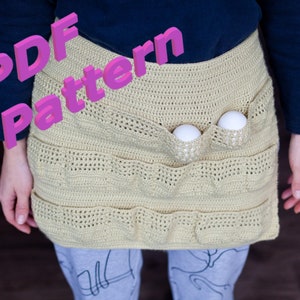 Egg apron crochet pattern for egg gathering, chicken egg holder farmhouse for women, 18 pockets_EASY LEVEL