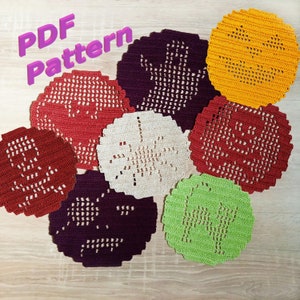 Halloween Croсhet Coaster Patterns: Set of 16 PDF