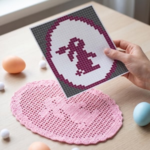 Häkelanleitung für einen Osterhasen-Untersetzer: Eiförmige Deckchen (PDF-Anleitung)