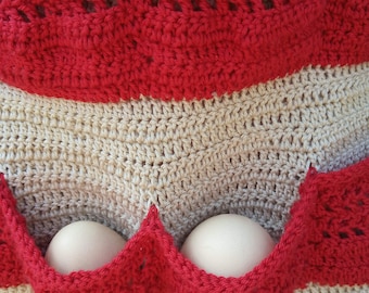 Egg apron crochet pattern for chicken eggs gathering, washable farmhouse egg basket organizer _ 12 pockets