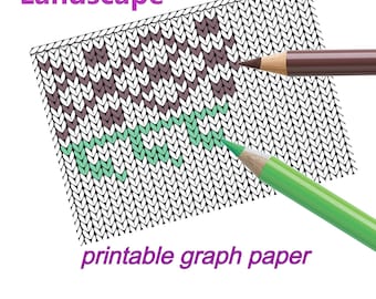 Graph paper download, printable knit stitch blank for colorwork charts, knitting patterns pdf, jpg/ Landscape orientation of page