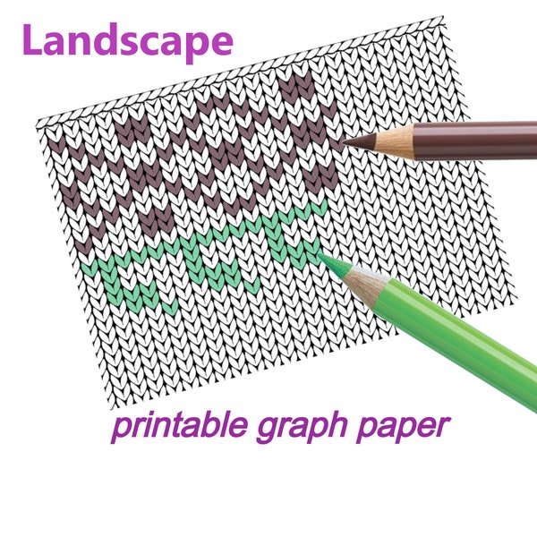 Graph paper download, printable knit stitch blank for colorwork charts, knitting patterns pdf, jpg/ Landscape orientation of page