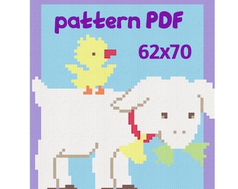 Corner to corner crochet baby blanket goat pattern for kids _ Blocks 62 x 70_ c2c, mini c2c, sc, hdc