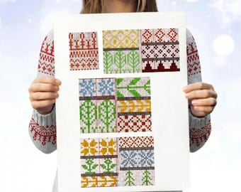 Patrones de punto escandinavos fáciles, diagramas Fair Isle, patrón de punto noruego con varios colores