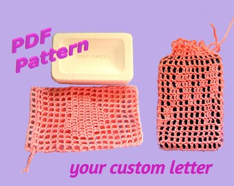 Crochet soap bag pattern, custom soap saver pattern,  easy for beginners_CUSTOM LETTER PATTERN