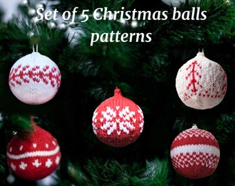 Set of Christmas ball ornaments knitting patterns easy _ 10 patterns lot