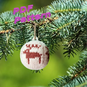 Christmas ball ornament knitting pattern, hygge decoration deer pattern_ball 7cm/ 2.7&quot;