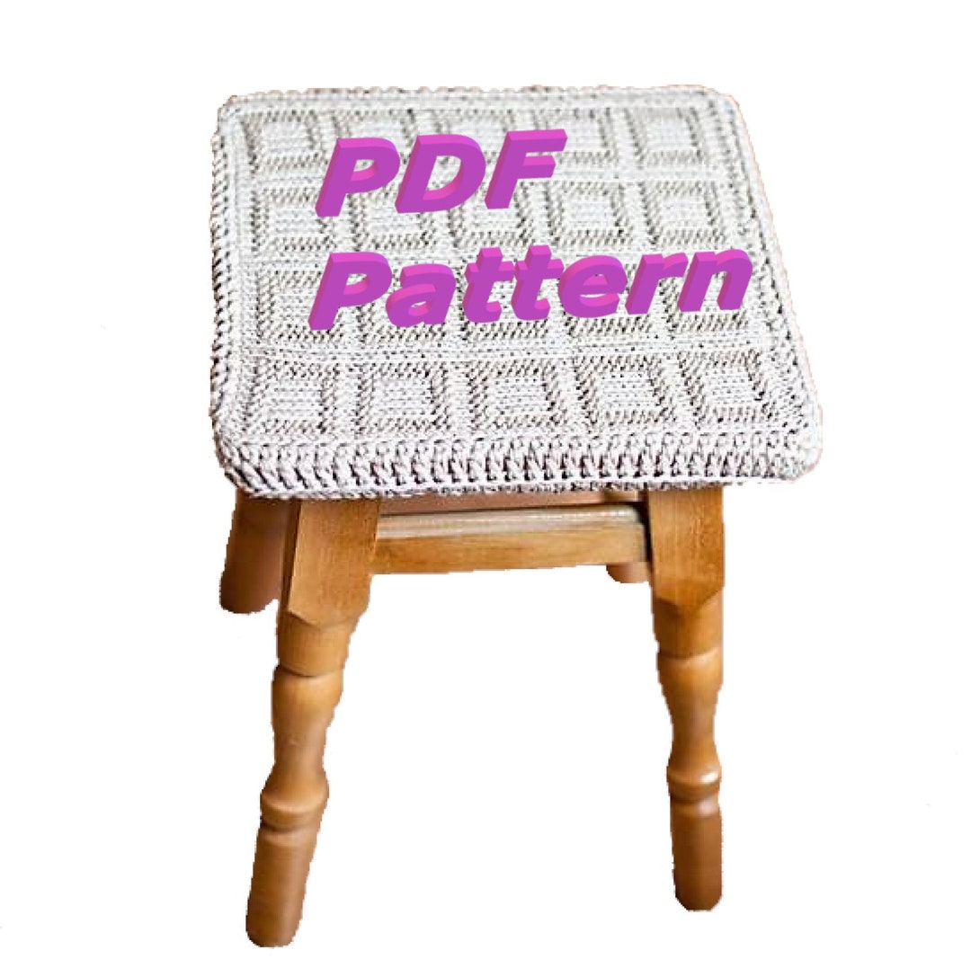 Beginner Knit Square Stool Cover Pattern, Chair Cushion Knitting