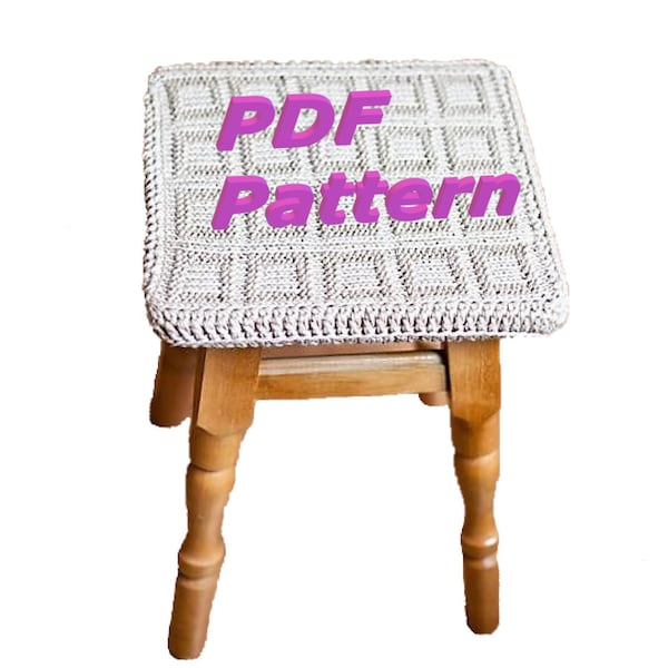 Beginner knit square stool cover pattern,  chair cushion knitting pattern, seat cover easy pattern_EASY LEVEL