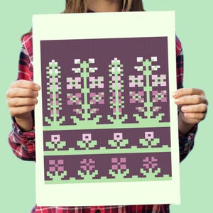 Modèle à tricoter fleurs des forêts pour tricot au fil de couleurs, jacquard et jacquard jacquard, Compétences intermédiaires, lot de cinq fichiers PDF